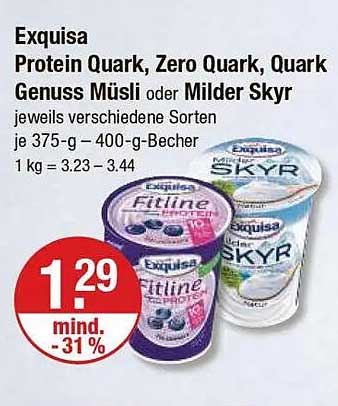Exquisa Protein Quark, Zero Quark, Quark Genuss Müsli oder Milder Skyr