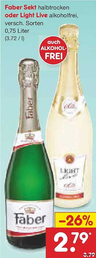 Faber Sekt halbtrocken oder Light Live alkoholfrei, 0,75 Liter