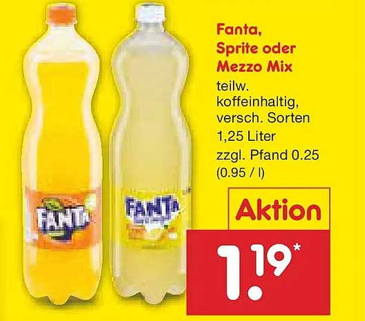 Fanta, Sprite oder Mezzo Mix 1,25 Liter