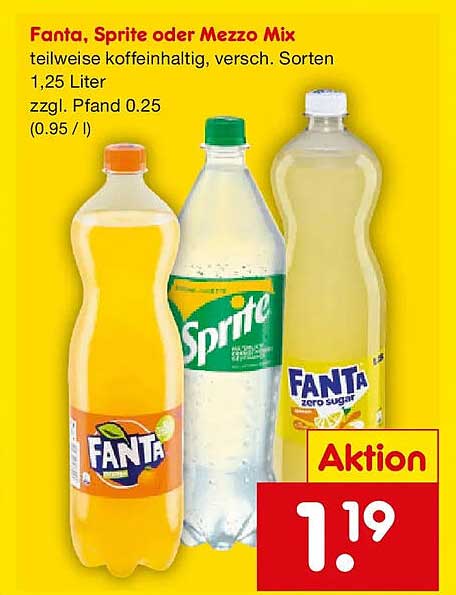 Fanta, Sprite oder Mezzo Mix 1,25 Liter - Nur 1,19 €