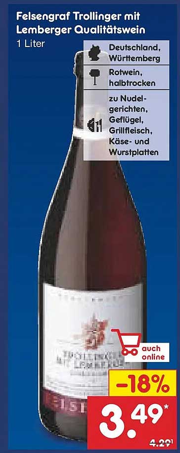Felsengraf Trollinger mit Lemberger Qualitätswein 1 Liter