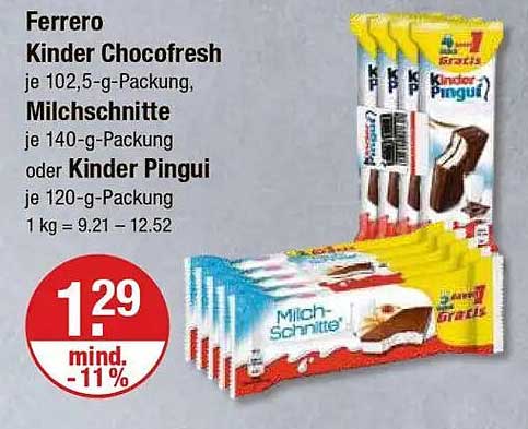 Ferrero Kinder Chocofresh, Milch-Schnitte oder Kinder Pingui