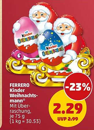 FERRERO Kinder Weihnachtsmann* mit Überraschung, je 75 g -22%