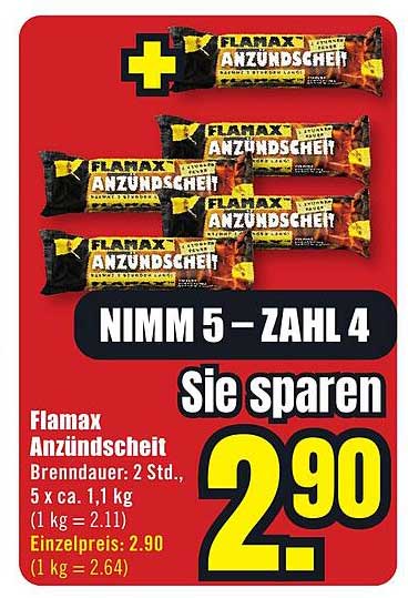 Flamax Anzündscheit - NIMM 5 – ZAHL 4