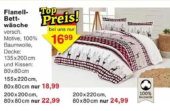 Flanell-Bettwäsche versch. Motive, 100% Baumwolle