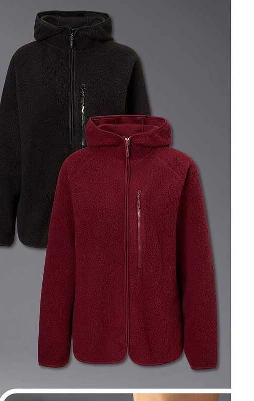 Flauschige Fleecejacke in Schwarz oder Burgunderrot