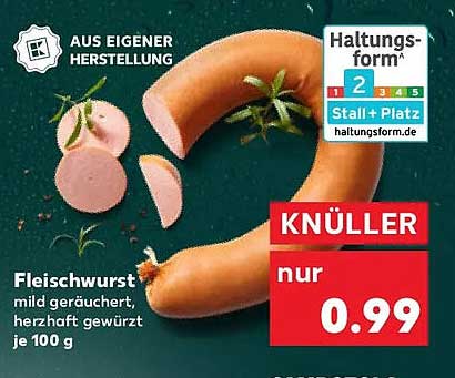 Fleischwurst mild geräuchert, herzhaft gewürzt je 100 g