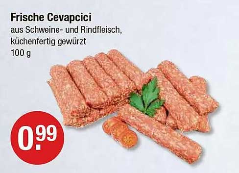 Frische Cevapcici aus Schweine- und Rindfleisch, küchenfertig gewürzt, 100 g