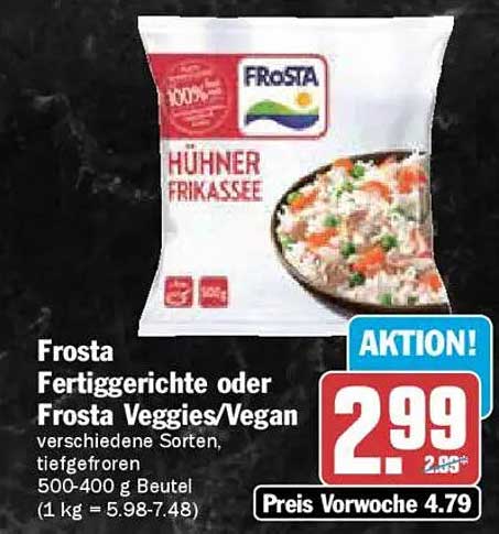 Frosta Fertiggerichte oder Frosta Veggies/Vegan, verschiedene Sorten, tiefgefroren 500-400 g Beutel