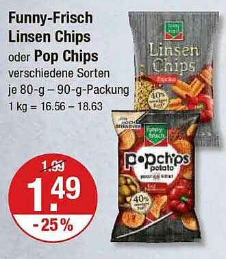 Funny-Frisch Linsen Chips oder Pop Chips - verschiedene Sorten je 80-g - 90-g-Packung