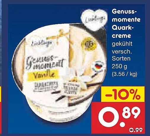 Genussmomente Quarkcreme gekühlt versch. Sorten 250 g