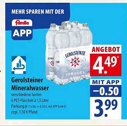 Gerolsteiner Mineralwasser 6 PET-Flaschen à 1,5 Liter