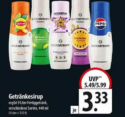 Getränkesirup von SodaStream, 440 ml für nur 3,33 €