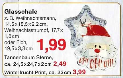 Glas-Schale z. B. Weihnachtsmann, Weihnachtsstrumpf oder Elch