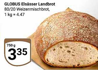GLOBUS Elsässer Landbrot 80/20 Weizenmischbrot, 750 g