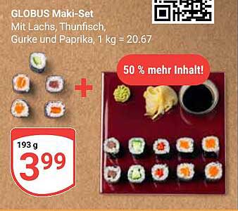 GLOBUS Maki-Set mit Lachs, Thunfisch, Gurke und Paprika, 193 g