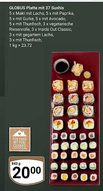 GLOBUS Platte mit 37 Sushis