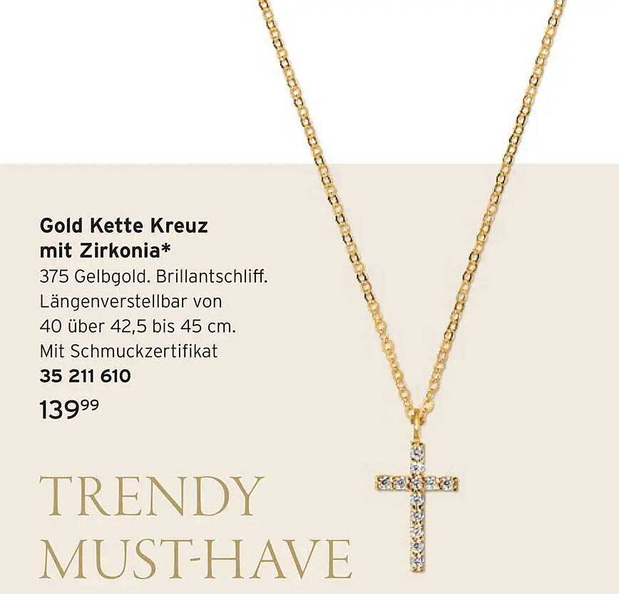 Gold Kette Kreuz mit Zirkonia
