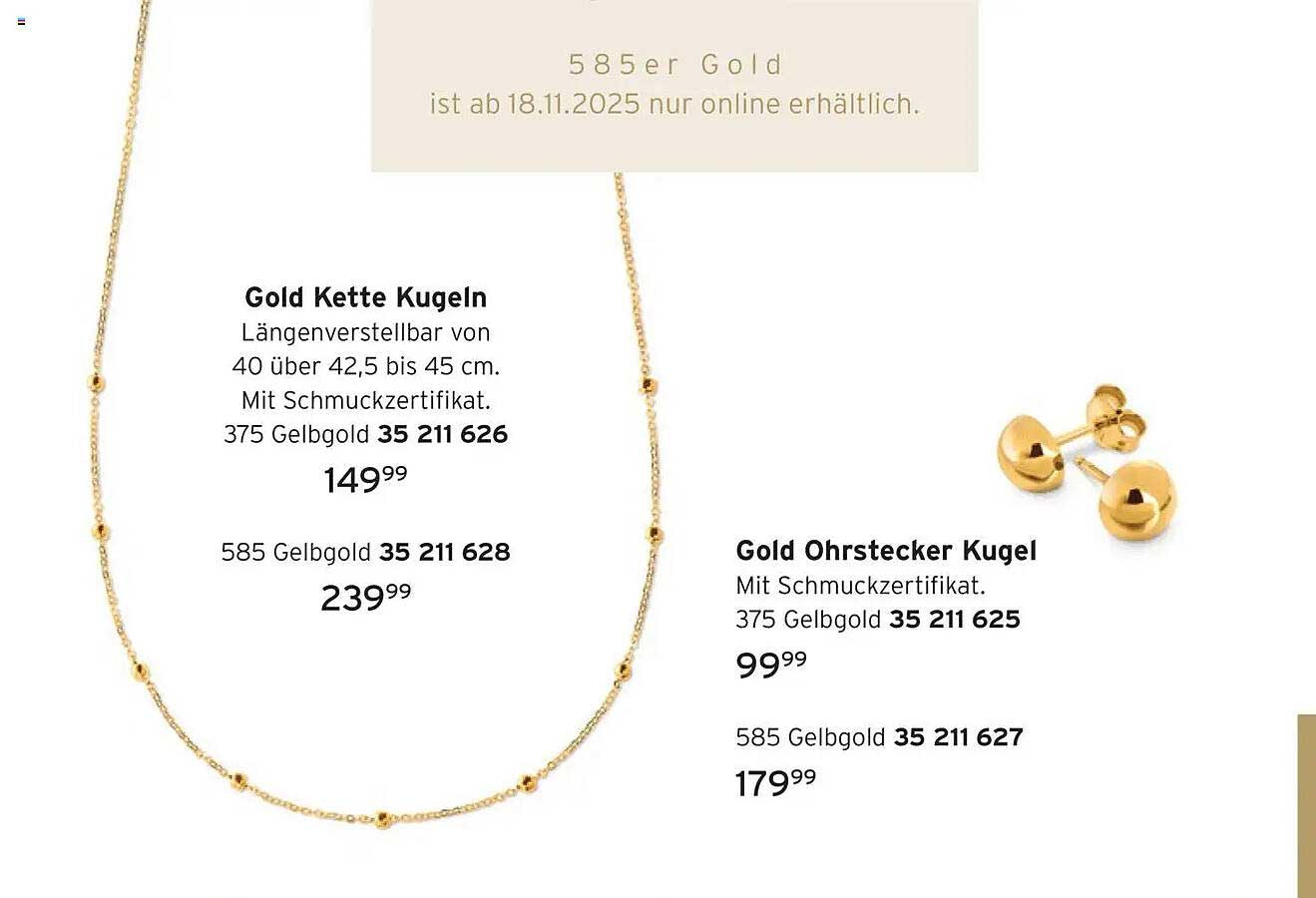 Gold Kette Kugeln und Gold Ohrstecker Kugel - Tchibo Angebot