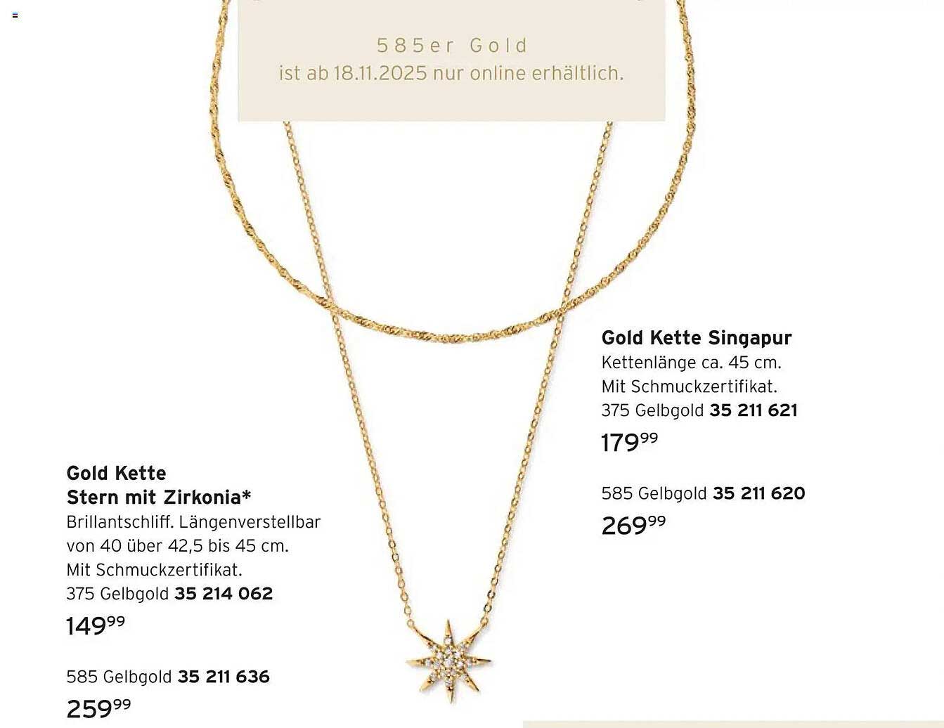 Gold Kette Stern mit Zirkonia und Gold Kette Singapur