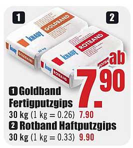 Goldband Fertigputzgips und Rotband Haftputzgips im B1 Discount Baumarkt