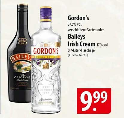 Gordon's Gin oder Baileys Irish Cream im Angebot