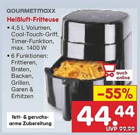 GOURMETmaxx Heißluft-Fritteuse (4,5 L Volumen, 1400 W)