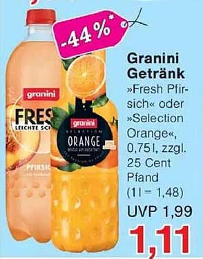 Granini Getränk »Fresh Pfirsich« oder »Selection Orange«, 0,75l