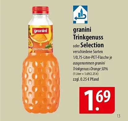 granini Trinkgenuss oder Selection verschiedene Sorten 1,0/0,75-Liter-PET-Flasche