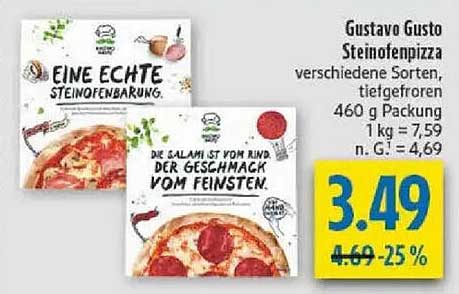 Gustavo Gusto Steinofenpizza, verschiedene Sorten, tiefgefroren, 460 g Packung