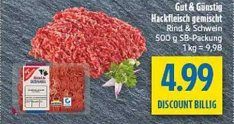 Gut & Günstig Hackfleisch gemischt Rind & Schwein, 500 g SB-Packung