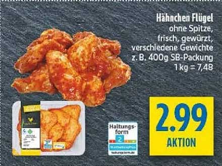 Hähnchen Flügel ohne Spitze, frisch, gewürzt, 400g SB-Packung
