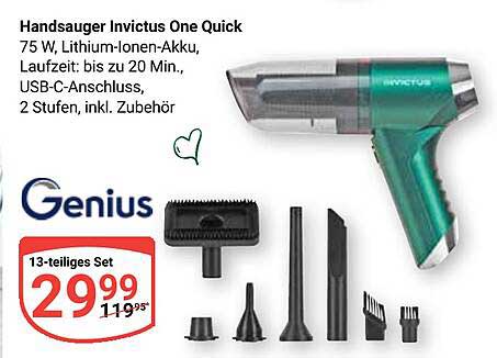 Handstaubsauger Invictus One Quick 75 W, 13-teiliges Set