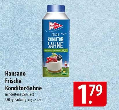 Hansano Frische Konditor-Sahne 330 g - mindestens 35% Fett