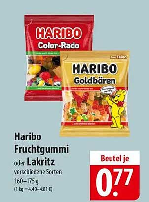 Haribo Fruchtgummi oder Lakritz - nur 0,77 € pro Beutel