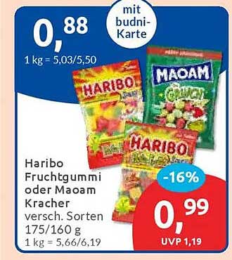 Haribo Fruchtgummi oder Maoam Kracher, verschiedene Sorten
