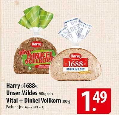 Harry »1688« Unser Mildes oder Vital + Dinkel Vollkorn