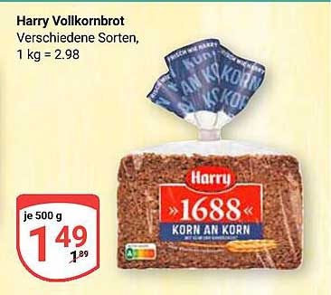 Harry Vollkornbrot, 500 g für nur 1,49 €