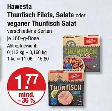 Hawesta Thunfisch Filets, Salate oder veganer Thunfisch Salat, verschiedene Sorten, je 160-g-Dose