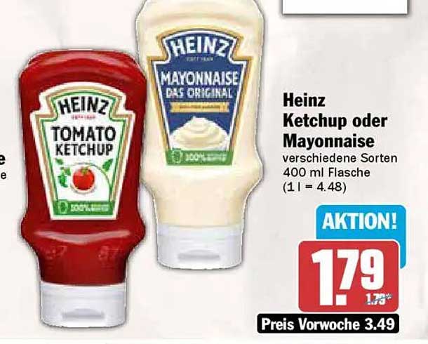 Heinz Ketchup oder Mayonnaise, 400 ml Flasche