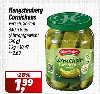 Hengstenberg Cornichons 330 g Glas - jetzt zum Sonderpreis!