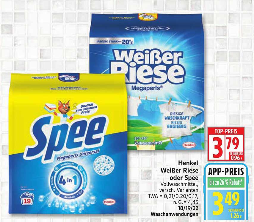 Henkel Weißer Riese oder Spee Vollwaschmittel, verschiedene Varianten
