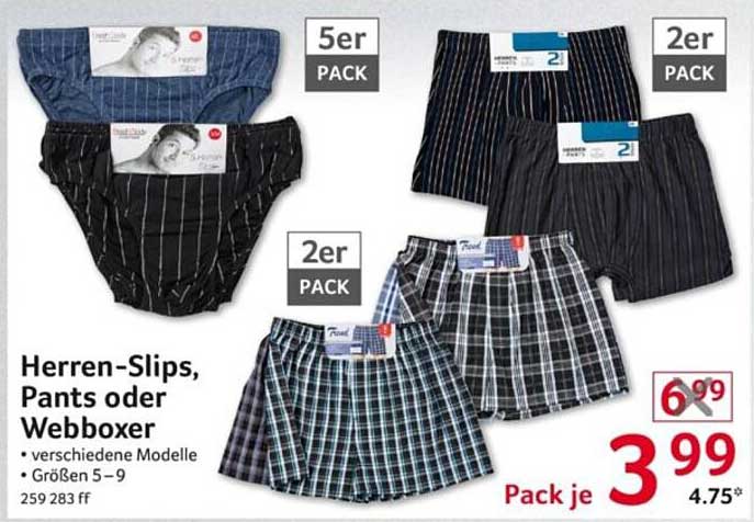 Herren-Slips, Pants oder Webboxer – Verschiedene Modelle in den Größen 5-9