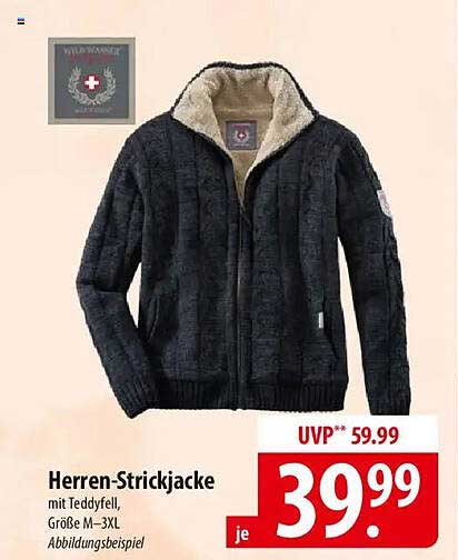 Herren-Strickjacke mit Teddyfell – Größe M-3XL