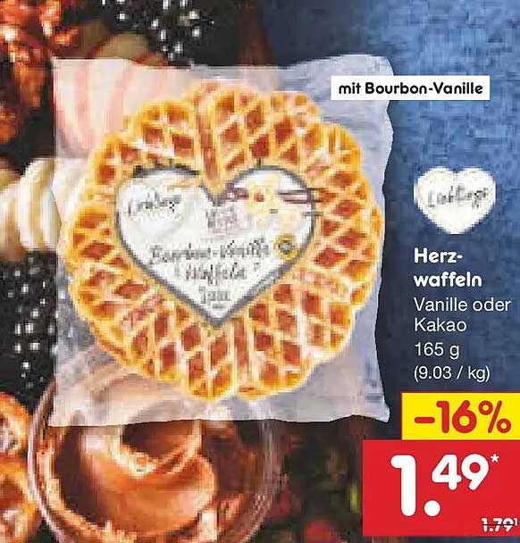 Herzwaffeln mit Bourbon-Vanille oder Kakao, 165 g