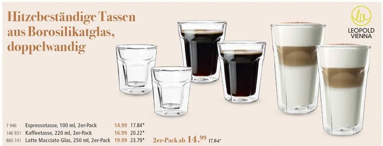 Hitzebeständige Tassen aus Borosilikatglas, doppelwandig