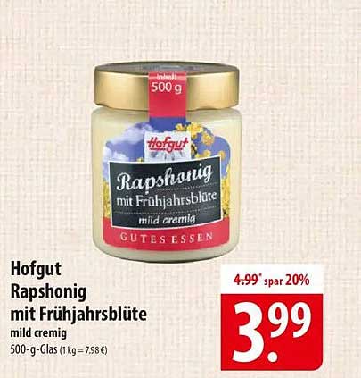 Hofgut Rapshonig mit Frühjahrsblüte, mild cremig