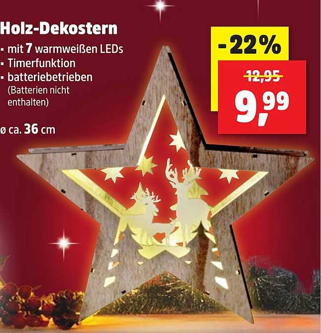 Holz-Dekostern mit 7 warmweißen LEDs