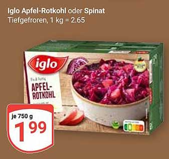 Iglo Apfel-Rotkohl oder Spinat, 750 g - Tiefgefroren