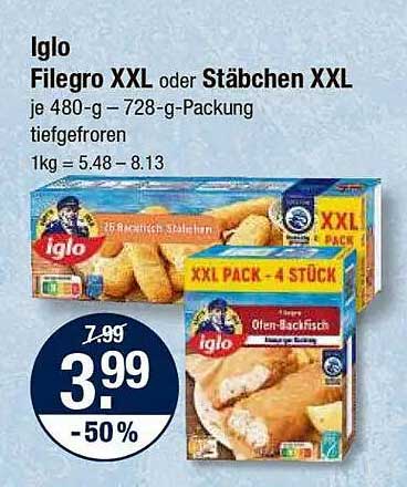 Iglo Filegro XXL oder Stäbchen XXL - Tiefgefroren Genusserlebnis